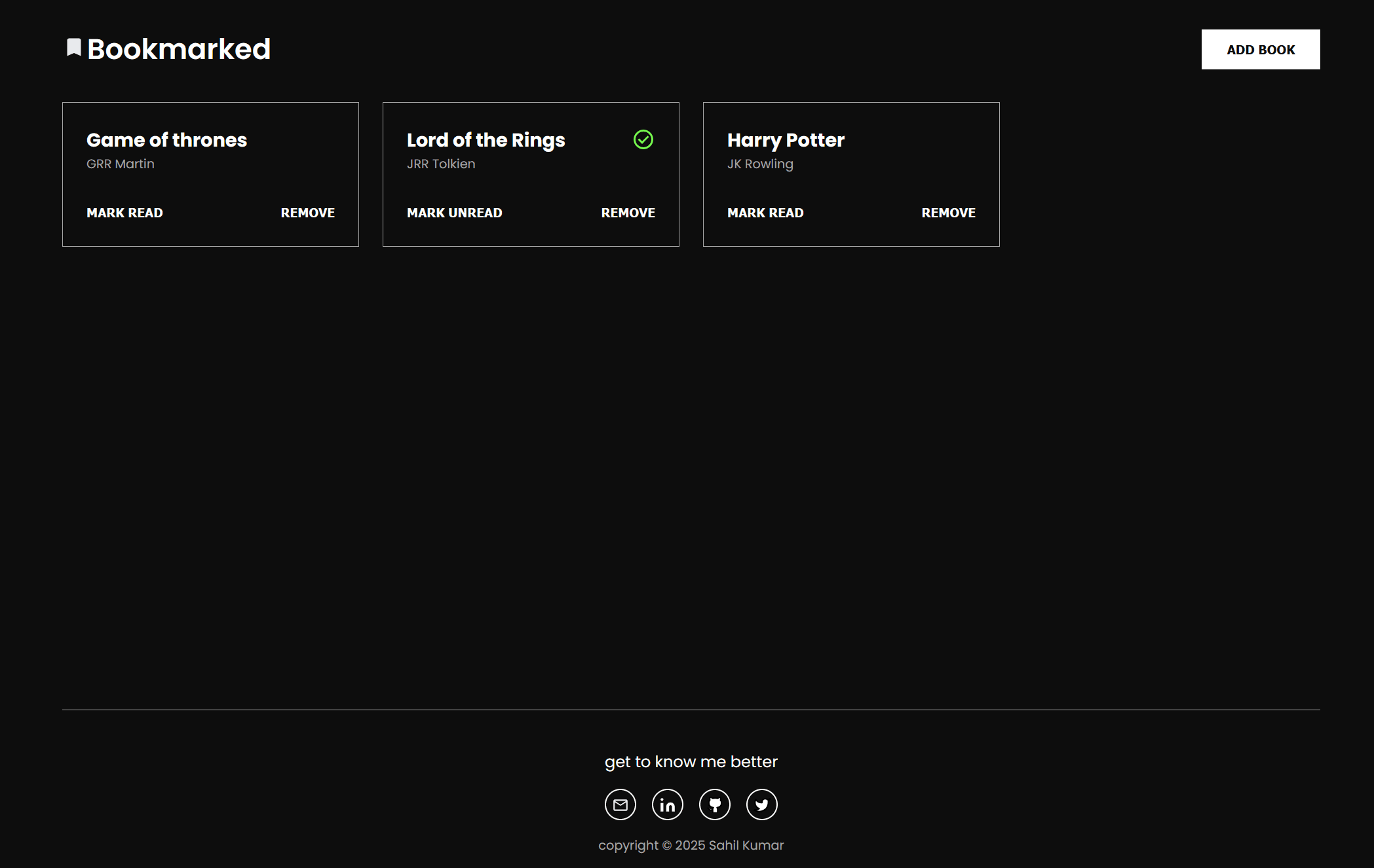 Bookmarked app interface
