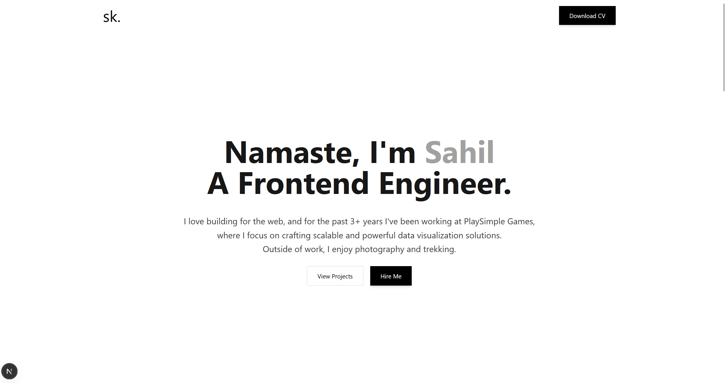 Portfolio website homepage screenshot